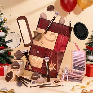 MAANGE Christmas Countdown Calendar Makeup Set Gift Box Includes: Makeup bundle box, Makeup brush set, False eyelash set, Eyelash curler, Tweezers, Powder puff, Makeup sponges, Makeup remover pad, Cosmetic bag, Storage box, Brush cleaner, gift for girls