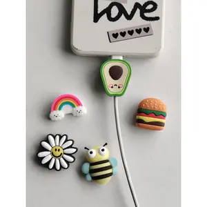 5pcs Cartoon Flower, Bee, Avocado Charging Cable Protector Compatible With IPhone, Android, Data Cable, USB, Bluetooth Earphone Charging Line Anti-Breaking Cover