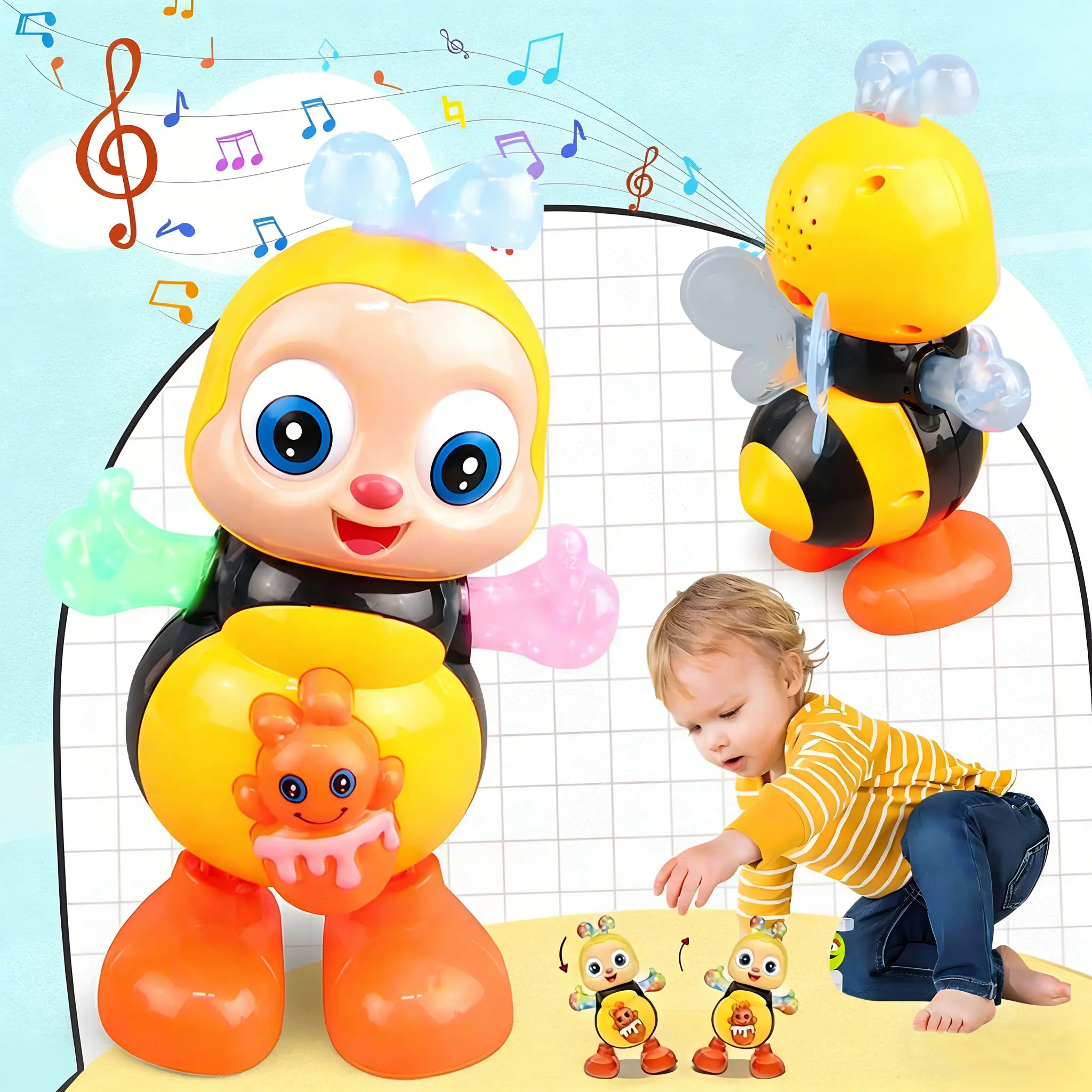Light Up Dancing Bee Baby Toy Musical Interactive Crawling Bee Toy with LED Lights & Auto Walking Sensory Early Learning Toddler Gift for 18-24 Months Boys Girls