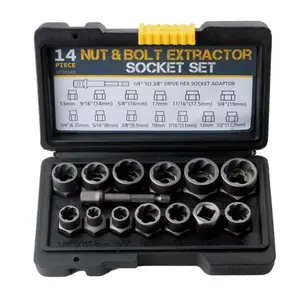 14pc High Quality Bolt Remover Set, Chrome Moly Steel Bolt Removal Kit, 3/8 Inch Drive Impact Bolt and Nut Removal Tool Bag, Bolt Extractor