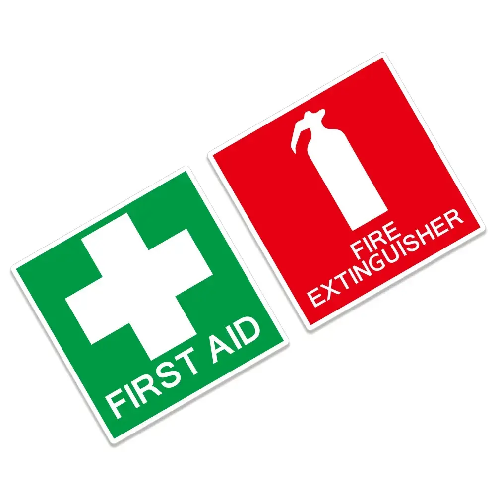 10x10cm Fire Extinguisher&First Aid Safety Sign Car Stickers Bumper Window Body DIY Decor Vinyl Decals Auto Tuning Accessories