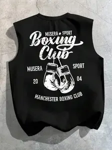 [HANNAH] Retro American Boxing Slogan Print Casual Loose Fit Black Tank Top For Men