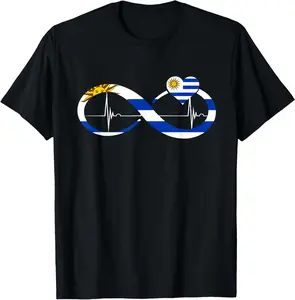 100%cotton Uruguay Infinity Heartbeat EKG Pulse Heart Uruguayan Flag T-Shirt