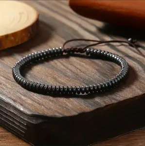 Natural Hematite Stone Flat Beads Healing Charka Crystal Chain Minimalist Adjustable Bracelet Gift for Men Women