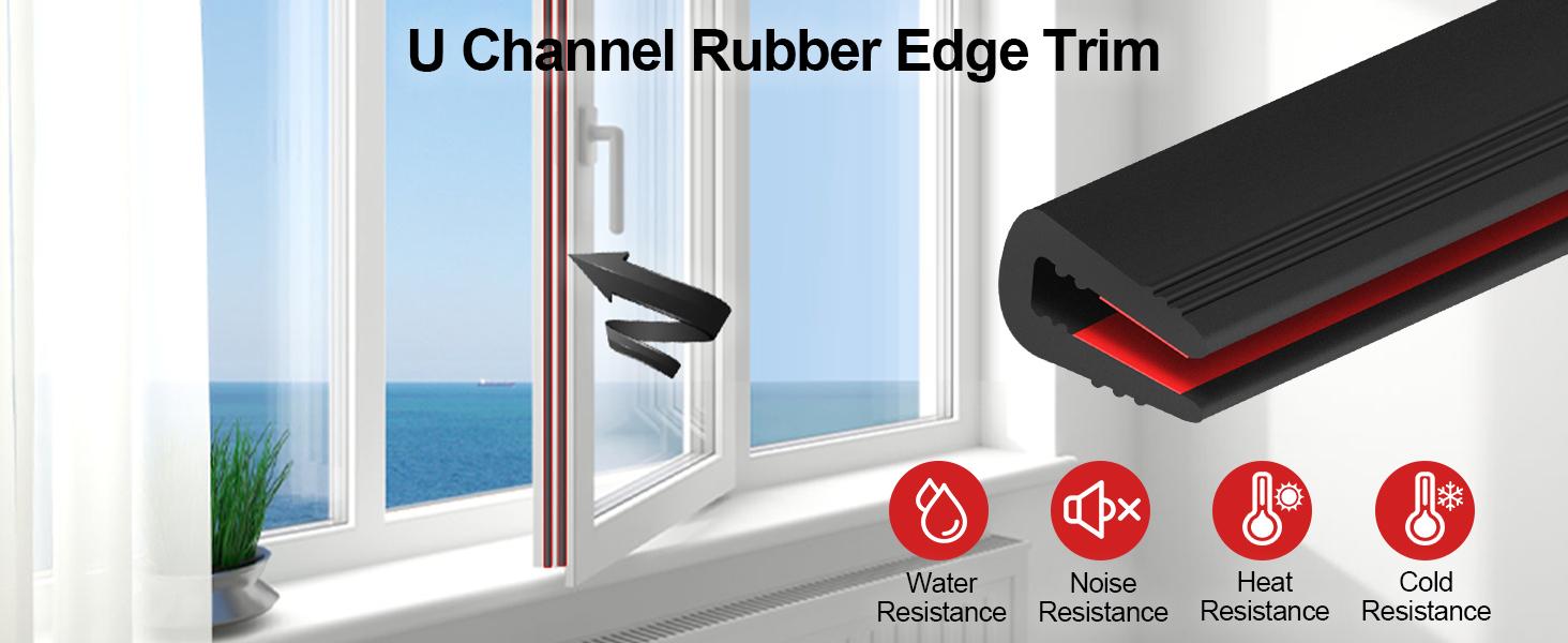 Rubber Edge Trim U Channel /" Self Adhesive Sheet Metal Edge Guard Protector, EPDM Seal Strip for Car Doors, Steel Plates, Glass, Hatches, Table Corners, Fit /"(.mm), Ft, Black