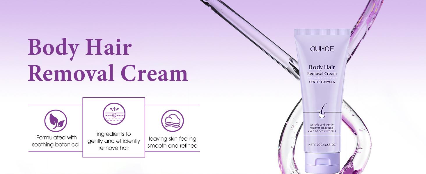 Hair Removal Cream for Women & Men, Plant-Based Gentle Depilatory Cream for Sensitive Skin, Fast-Acting Painless Hair Removal for Legs, Arms, Underarms, Bikini Line & Body, 2-in-1 Formula with Spatula, 3.53 fl oz