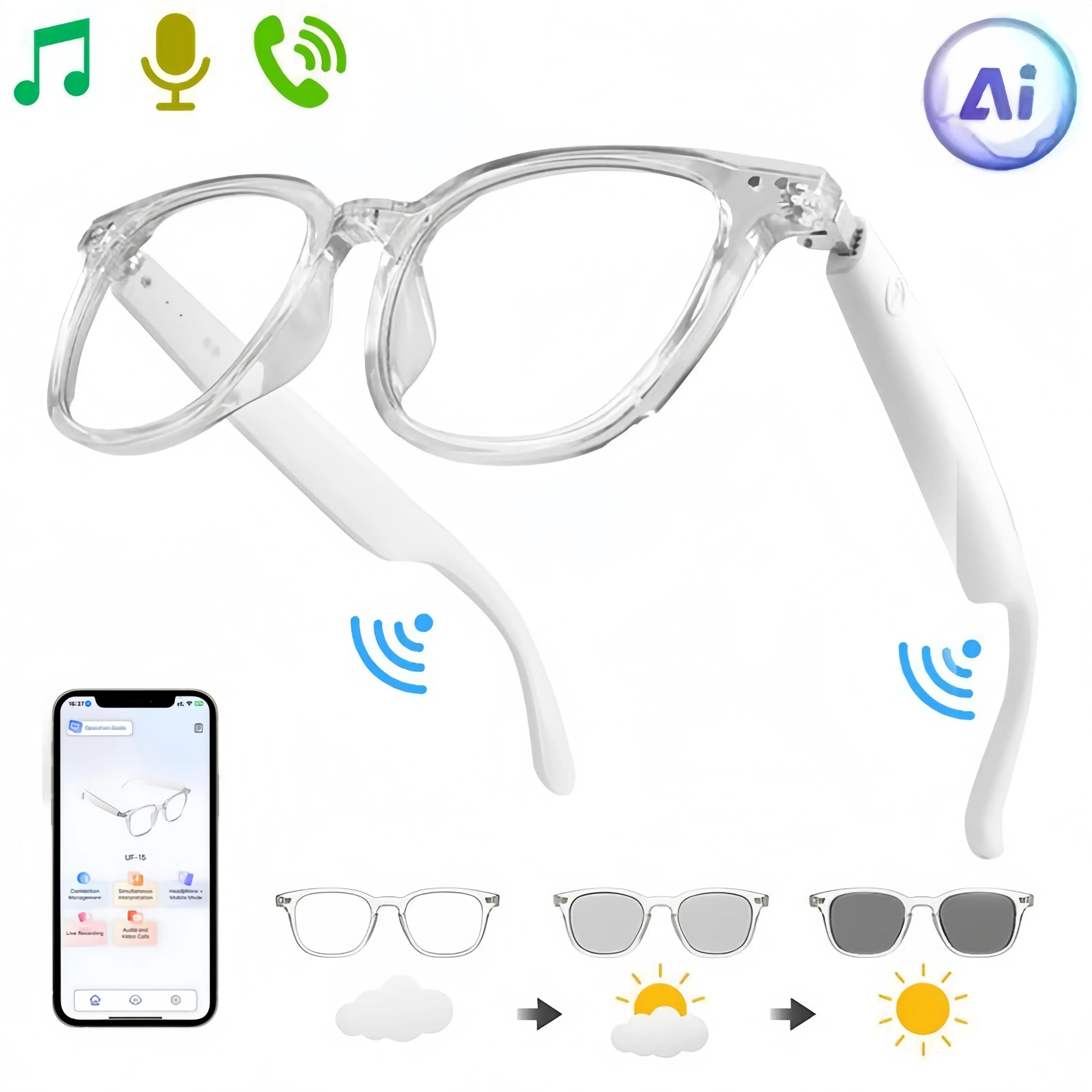 Smart Glasses , Clear Frame Blue Light Glasses, Magnetic Charging, Open-Ear Design, Voice Assistant, Bluetooth Glasses with Speakers, Audio Eyeglasses for Working Gaming camera