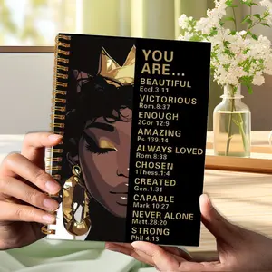 1 African American Women's Spiral Notebook, Diaries - 50-Page Bible Verse Journal, Daily Devotional Journal, Gold Decorative Cover, 5.5 x 8.3 Inches Motivational Gift Book, Daily Affirmations and Bible Writing Plan, for School
