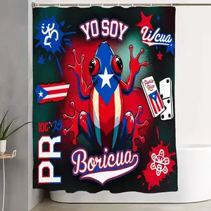 1/4pcs Puerto Rican Boricua Shower Curtain Set - Bathroom Decorations, Restroom Decor & Accessories with PR Flag, 'I Am Boricua', 'Welcome' Text - Patriotic Theme, Toilet Lid Cover, Bath Mat & Toilet Mat - Puerto Rican Pride Bathroom Accessories