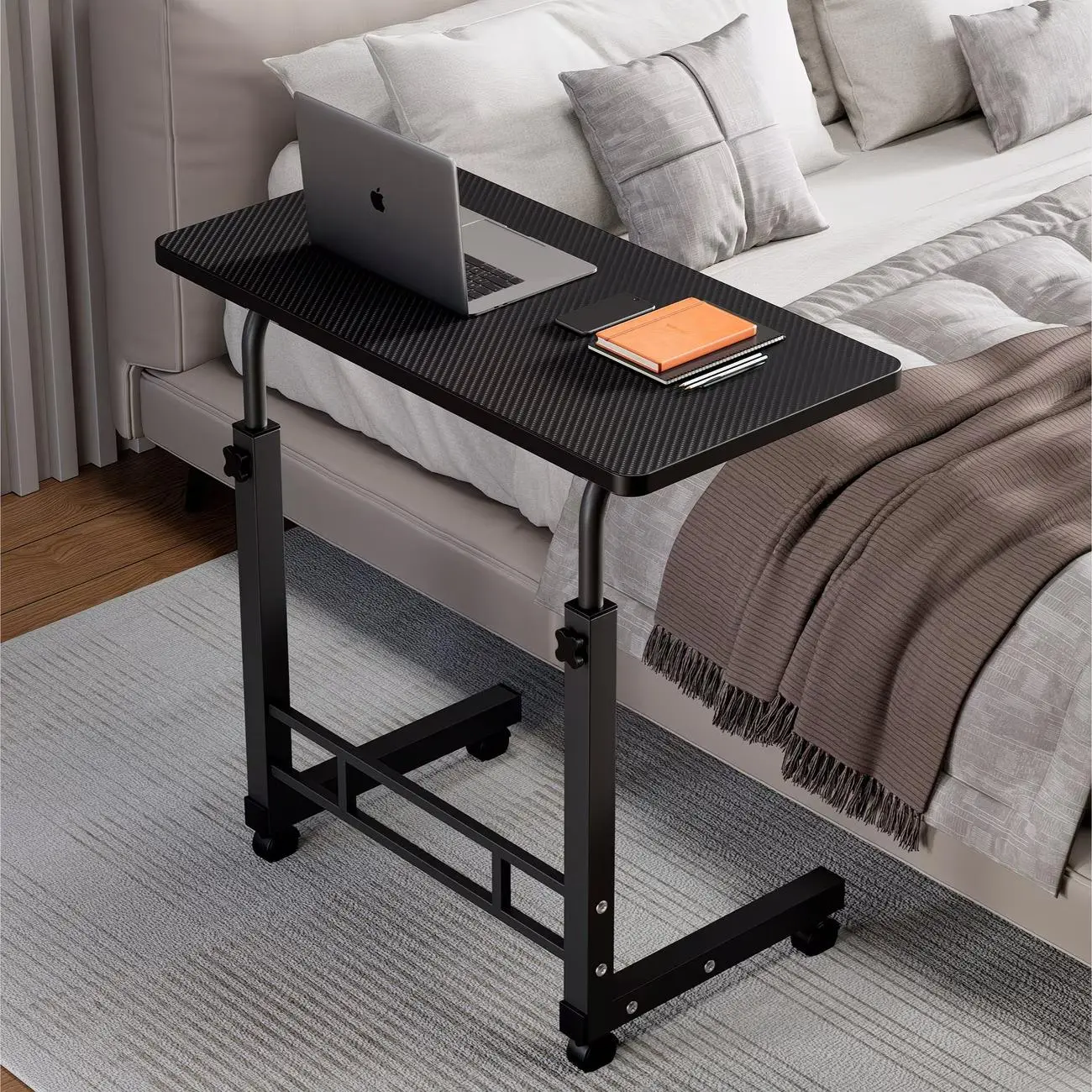 Height-Adjustable Mobile Laptop Desk with Wheels - Overbed, Mobile Computer, Multi Purpose Furniture with Laptop-Friendly Flexible Bedside Table for Bed, Sofa Use, Overbed Desk, Mobile Computer Desk