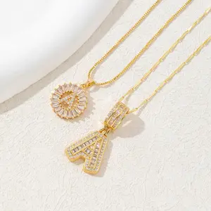 2025 New launch Explosive full diamond rock candy 26 letter pendant necklace women's copper set zirconium plated gold round flower letter set woman jewelry necklace