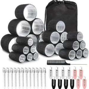 Jumbo Large Medium Small Heatless Hair Rollers Set, Hair Curling Tool, 12 Stainless Steel Clips & Storage Bag, Perfect for Long & Thick Hair Styling Essentials, Curly Style