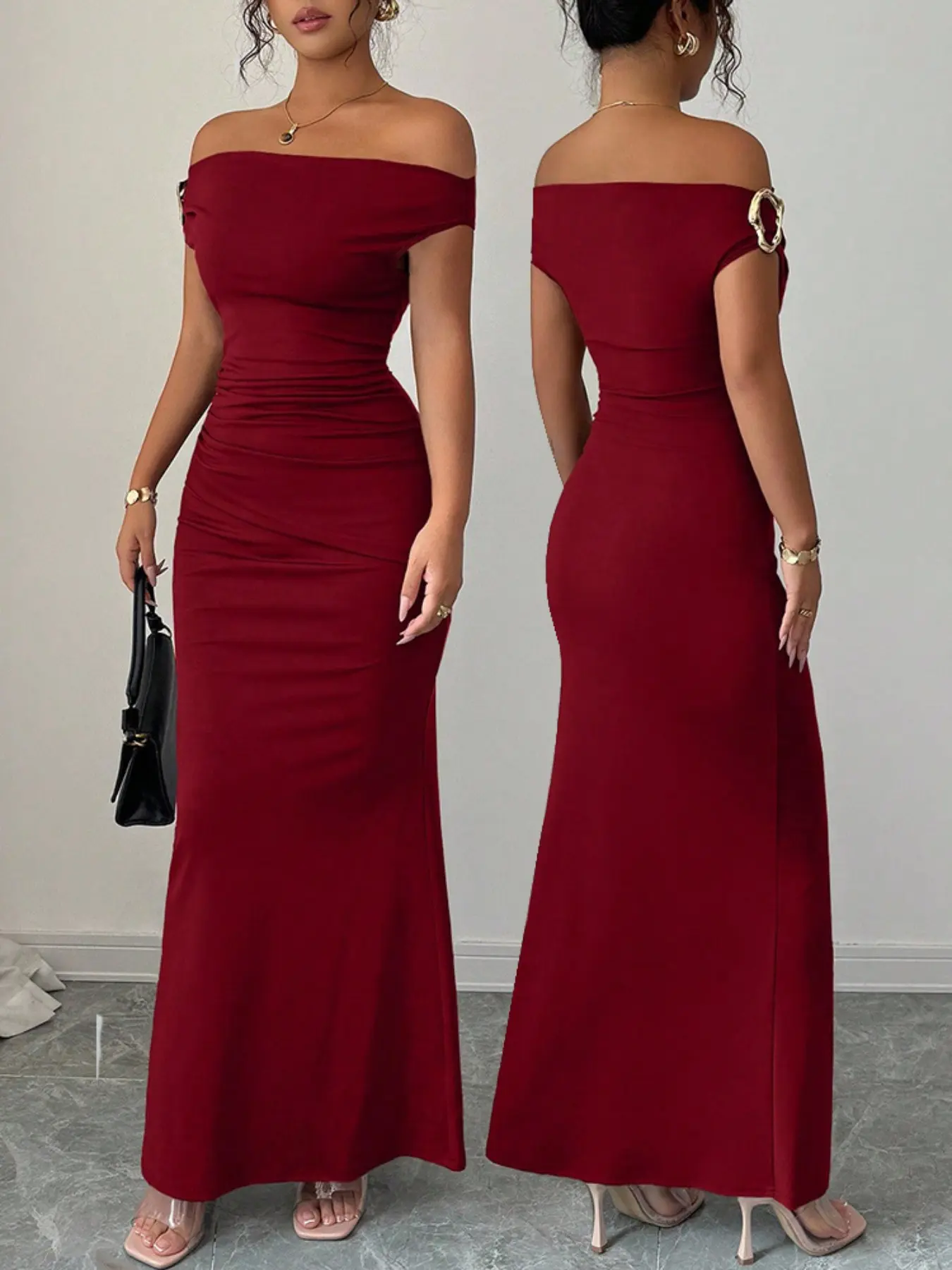 New Arrival Off-Shoulder Sleeveless Polyester Dress, Elegant Party Dresses, Sexy Elegant Chic Long Gown Formal Evening Party Wear for Women, All Seasons Fashion