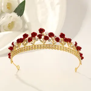 Women's 3-Dimensional Alloy Crystal Baroque Rhinestone Rose Crown, Fashion Hair Accessory for Wedding Brides, Banquets, Three-Dimensional