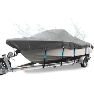 1200D Heavy-Duty V-Hull Boat Cover Windproof Waterproof UV Protection Full Metal Fittings Reinforced Straps Fits 16-18.5' & 94" Beam Tri-Hull Runabout