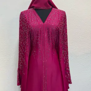 Dubai Abaya - Dark Color with Embroidered Detailing, Long Sleeves, Button Front, Classic Style, Suitable for Everyday Wear