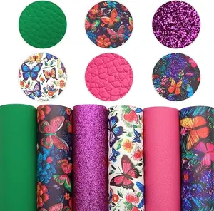 6 Pcs 7.7" x 12.9" (20 cm x 33 cm) Flower Printed Faux Leather Fabric Sheets Include 2 Kinds of Leather Fabric for DIY Bows Earrings Making Crafts ( A)