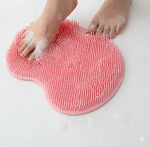 2 PCS 1 pink & 1 gray Silicone Shower Foot Scrubber Mat with Wall-Mounted Suction Cups, Back & Feet Cleaning Pad,,Bathroom Bathing Accessories natural sponge, Practical