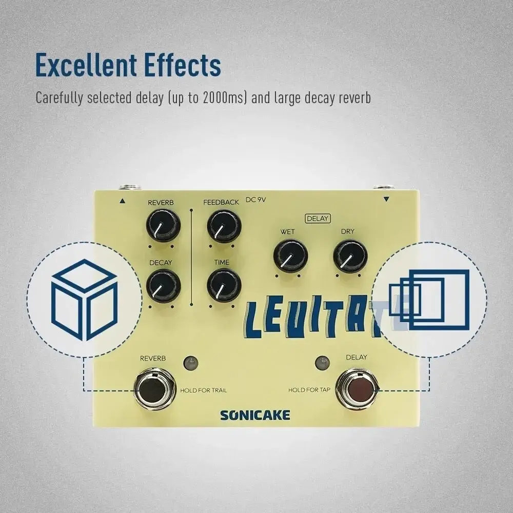 QDS-02 2-in-1 Guitar Effects Pedal - Customizable Delay and Reverb, Compact Unit, Includes Power Adapter to Enhance Your Sound