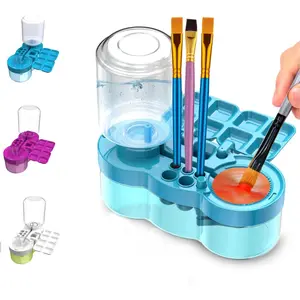 Paint Brush Cleaner Brush Rinser Water Circulation, Brush Cleaner Painting Tool, Water Cycle Paint Brush Rinser with Brush Holder and Palette, Brush Rinser Dispenser for Adults Artist Kid(Excluding paints and brushes)