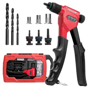 #fathersdaygift Arrow Rivet Nut Tool, 8" Rivet Nut Gun Kit Designed for Tight Space, Rivet Nut Setter with 3 Packs Mandrels (8-32, 10-24, 1/4-20), 75 Pcs Rivnuts and 3 Pcs Drills, Sturdy Case Packed