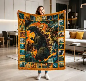 Monster-themed flannel throw blanket - a soft and comfortable decorative gift with fluffy lightweight slogan printing and reversible design, made of fluffy wool for personalized gift.