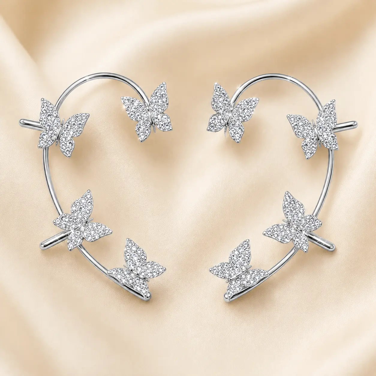 Women's Alloy 4-Animal Butterfly Clip-On Ear Cuffs, Curved Sparkling Ear Climbers, 1 Pair, Creates a Layered Appearance, Earrings For Women, Earrings Jewelry