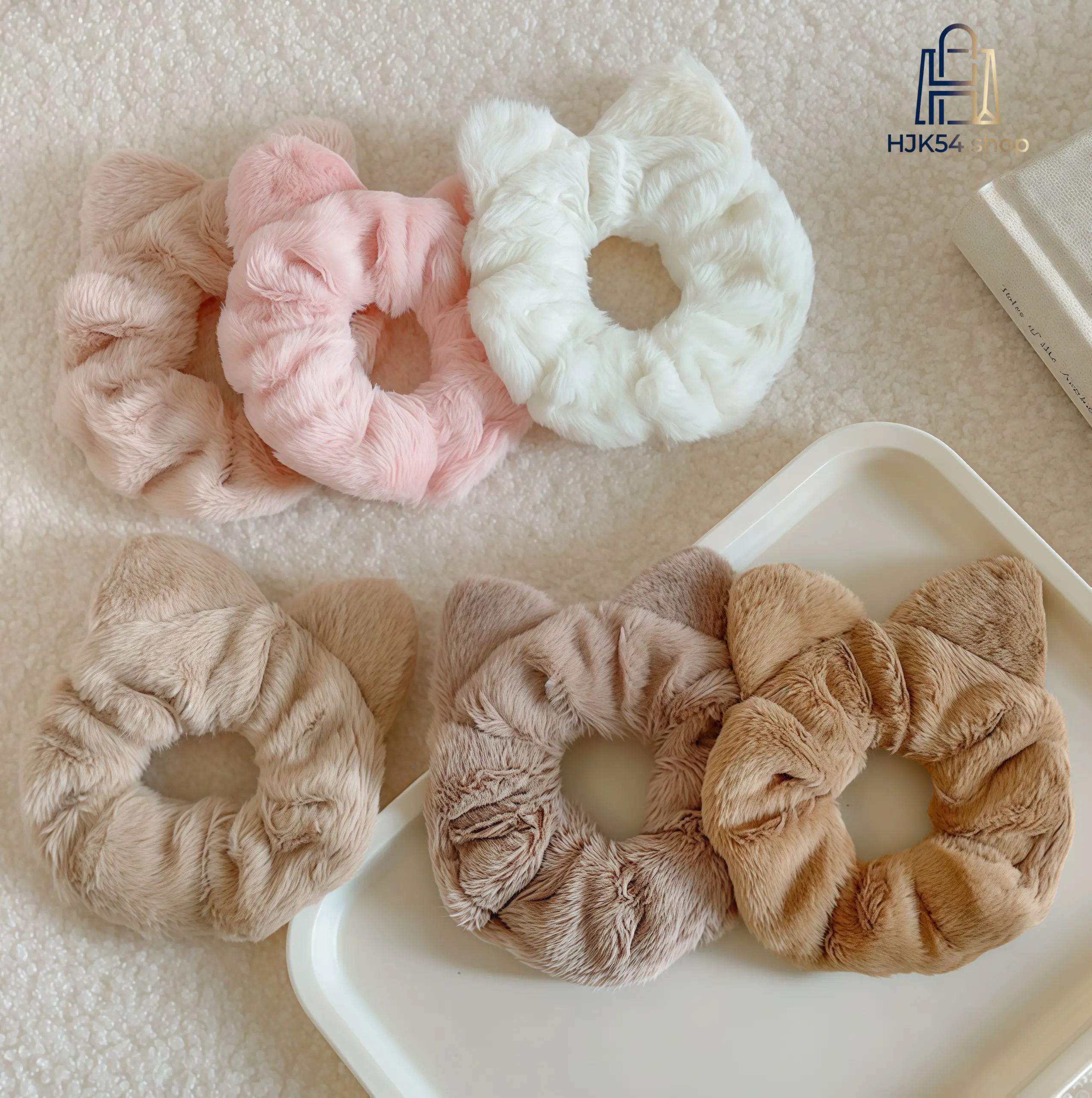 6PCS Kawaii Plush Cat Ear Scrunchies Soft Fuzzy Faux Fur Hair Scrunchy Elastic Hair Ties Pastel Solid Color No Damage Ponytail Holder for Girls Women Daily Makeup Sleeping Casual Outdoor Cute Hair Accessories