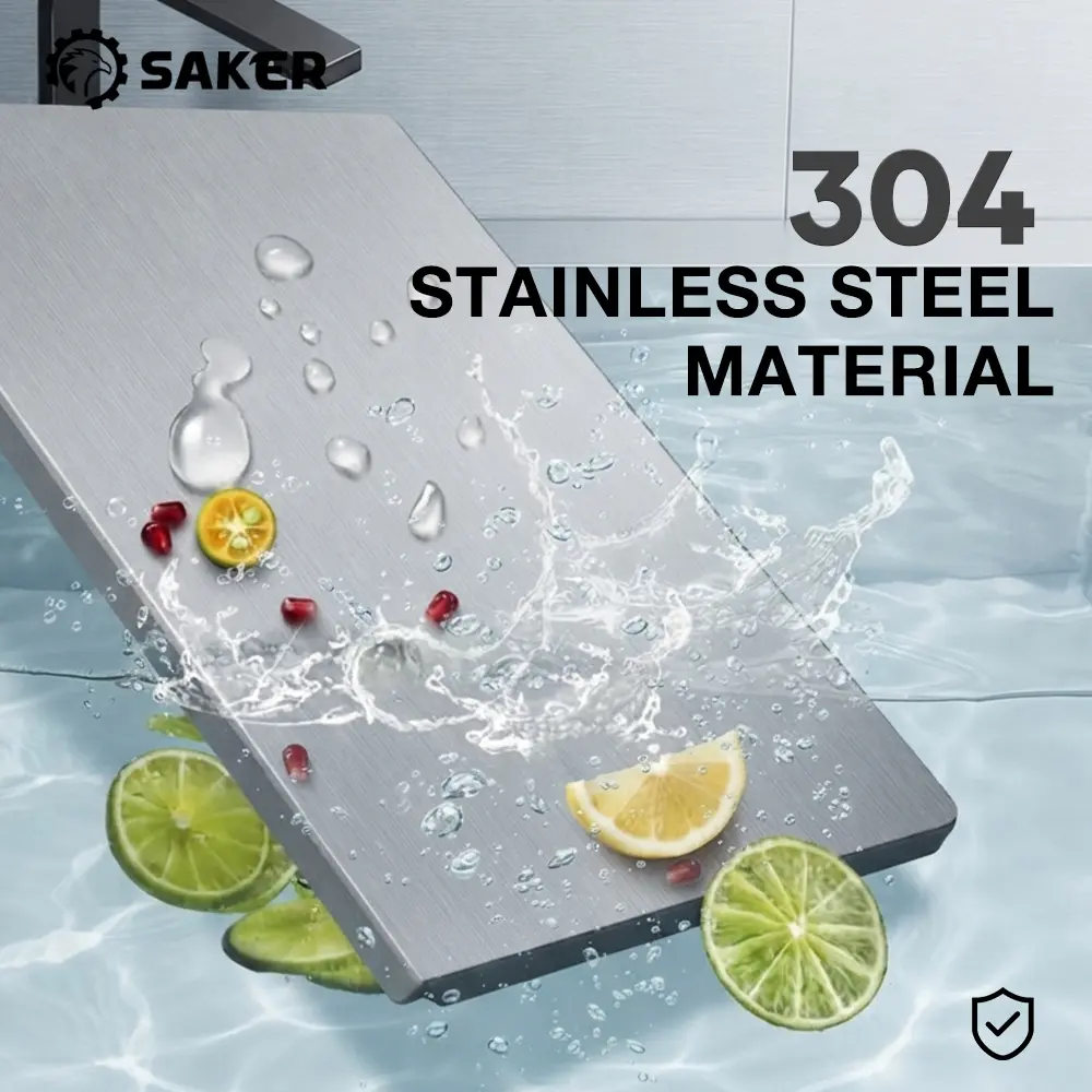 Saker Stainless Steel Cutting Board for Kitchen, Double-Sided Heavy Duty Meat Chopping Board, Non-Slip Easy to Clean Pastry Board with Hanging Hole, Anti-Microbial & Dishwasher Safe