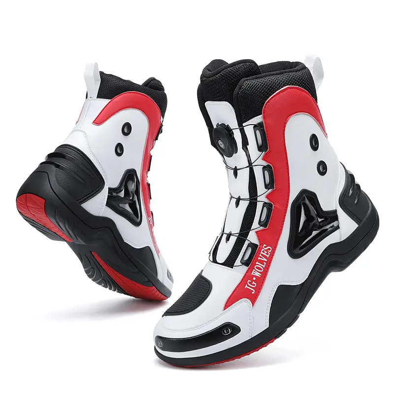 Men's Motorcycle Riding Boots - PU Upper Sports Footwear with Rubber Sole, Reinforced Toe, Reinforced Heel, Adjustable Buckle Closure, Slip-Resistant Protection, All-Day Road-Use Comfort, Rubber（Tpe, Tpr, Etc.）, All Seasons, Motorcycle Protective Gear, He