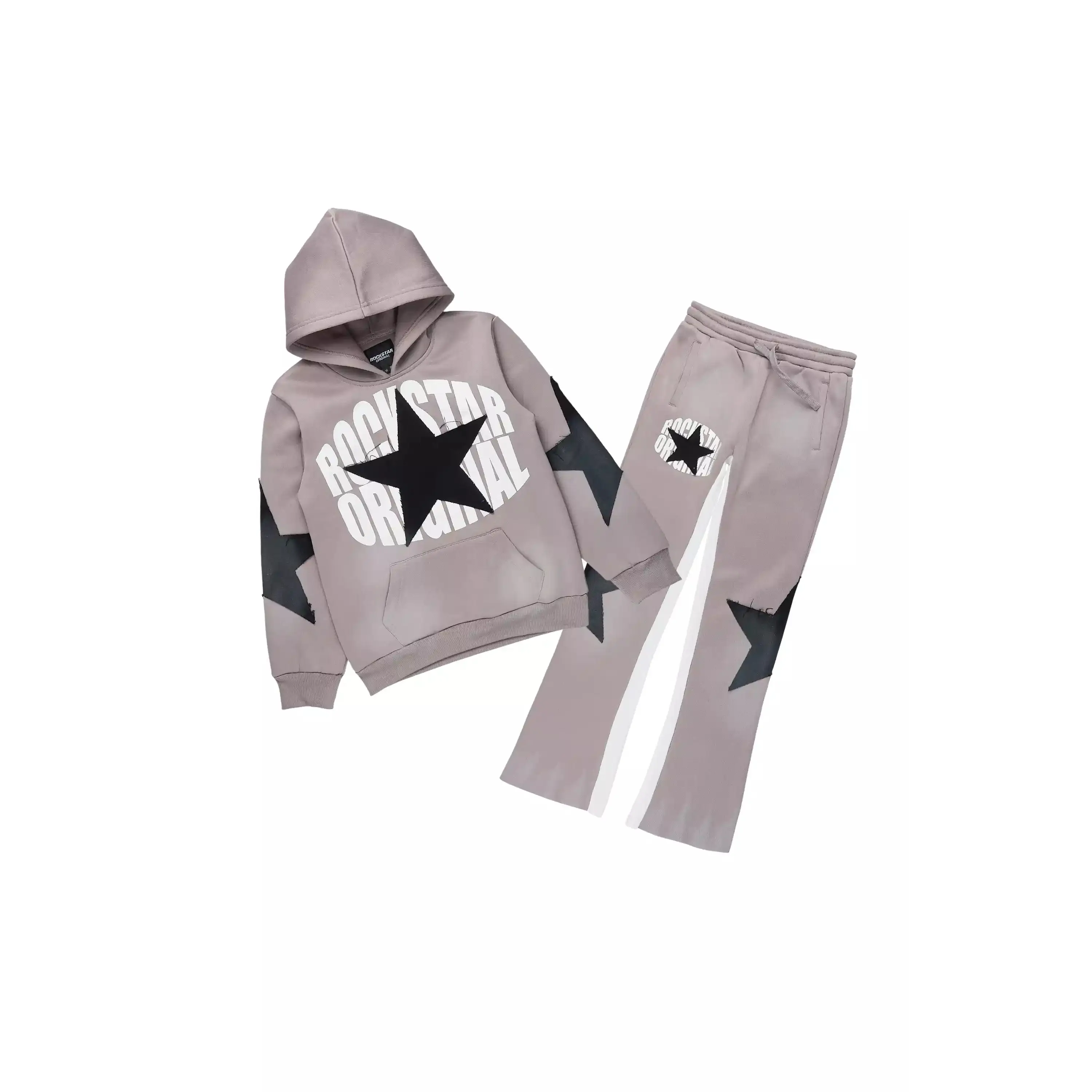 Boys States 2.0 Heather Grey/Black Stacked Hoodie Track Set