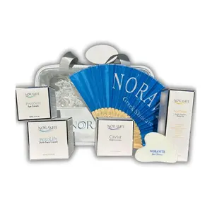 NORAVITE Complete Anti-Aging Gift Set with BotoLift Caviar Night Cream AgeDelay Night Oil PeptiScin Eye Cream Gua Sha & Hand Fan in Cosmetic Bag