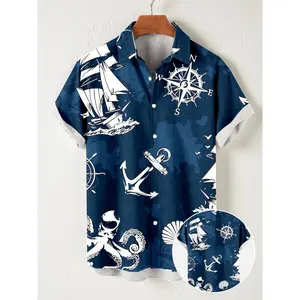 Men'S Casual Short-Sleeve Hawaiian Shirt with Ocean-Themed Prints Perfect for Sports And Leisure Wear