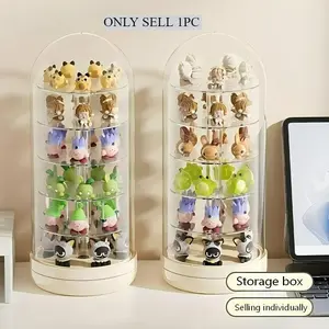 Mini Hand Office Blind Box Display Case with a Lid, Featuring a Multi-Tier Rotating Desktop Shelf, Clear Storage Box, Decorative Organizer Box