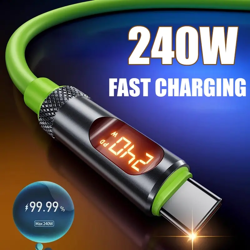 240W Super Fast Multifunctional Durable Charging Cable, Type-C to Type-C Charger Cable with Digital Display, PD 3.1, 480 Mbps High-Speed Data Transmission, Suitable for iPhone 16 Pro, Laptops, Mobile Phones and Smartphone