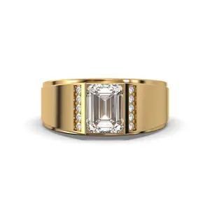 Men's Jewelry - Men's VVS Lab Diamond Emerald Cut Engagement Ring | Yellow Gold
