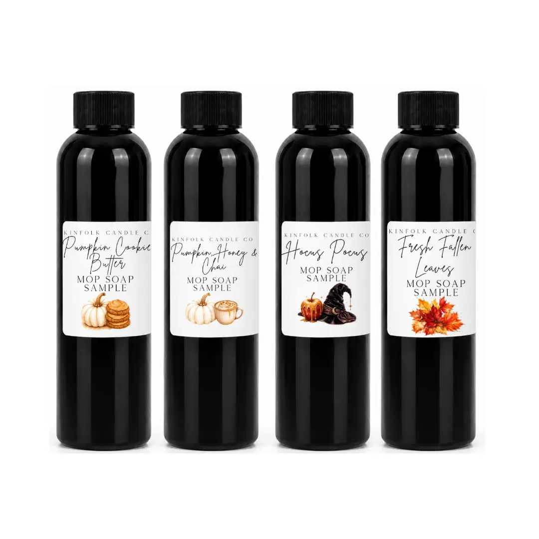Fall Mop Soap Sample Pack | 4 Best Selling Cozy Scents | 4oz Bottles for Sealed Floors