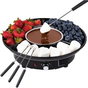 Electric Fondue Pot Set -  Fondue Kit - Temperature Control, Detachable Serving Trays, & 4 Roasting Forks -  Set & Date Night Idea. Serve at Movie Night or  Night.