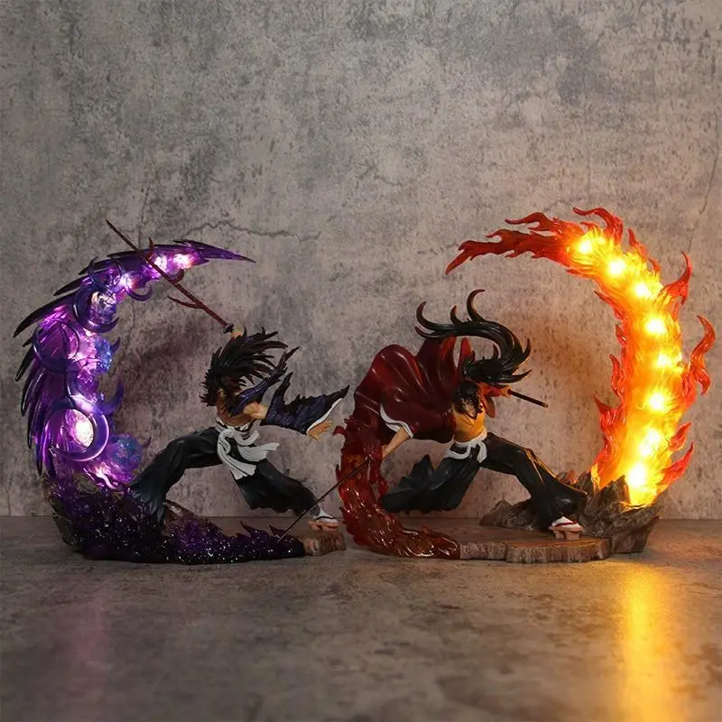 Demon Slayer 23cm Yoriichi Tsugikuni Vs Kokushibo Battle Form PVC Phthalate-Free Glowing GK Figure Statue, Unisex Collectibles, Ages 12+ Home Decor Toy Gift, Glowing Led