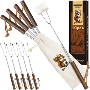 Marshmallow Roasting Sticks Set of 10 - Telescoping Long Smores Stick for Fire Pit Campfire Grill Bonfire Party BBQ Accessories with Storage Bag