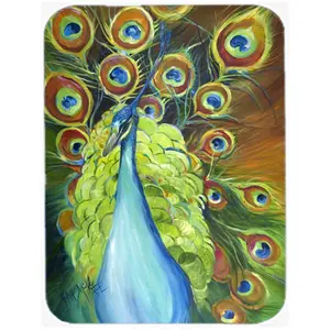 Carolines Treasures  Bling Peacock Glass Cutting Board- Large