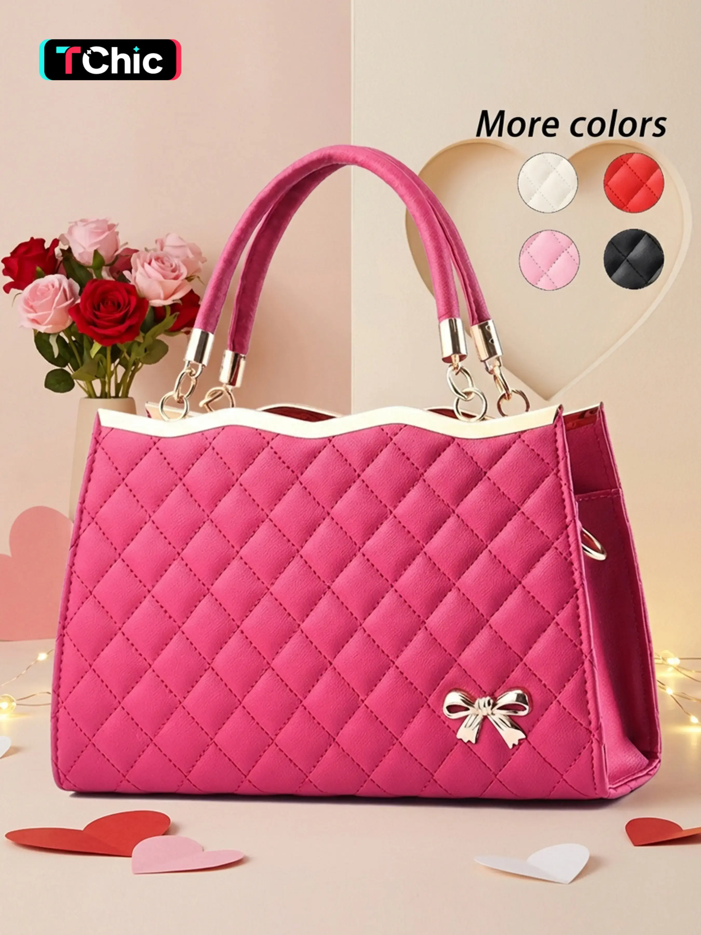 Elegant Women's Bow Handbag, Fashion Rhombus PU Leather Texture, Zipper Crossbody Bag, Adjustable Strap, All Seasons Casual Style, Chic Crossbody Bag