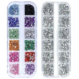 💎 2mm Colored/White Rhinestone Nail Art Decorations 💎 12-Color Acrylic Mini Colored Rhinestones / 12-Compartment White Acrylic Transparent Rhinestones, for Nail Salon DIY Nail Decoration