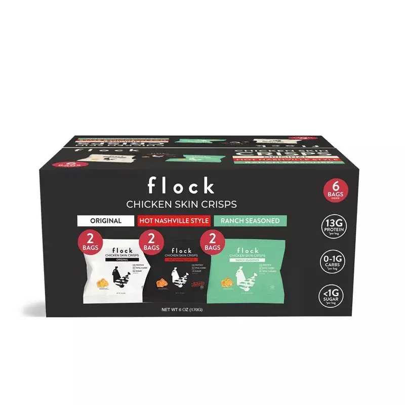 Flock Foods Chicken Skin Jerky Crisps Multipack - 6oz
