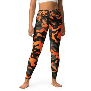 Black and Orange Camouflage Yoga Leggings - Super Soft Stretchy Comfortable Four-Way Stretch with Raised Waistband