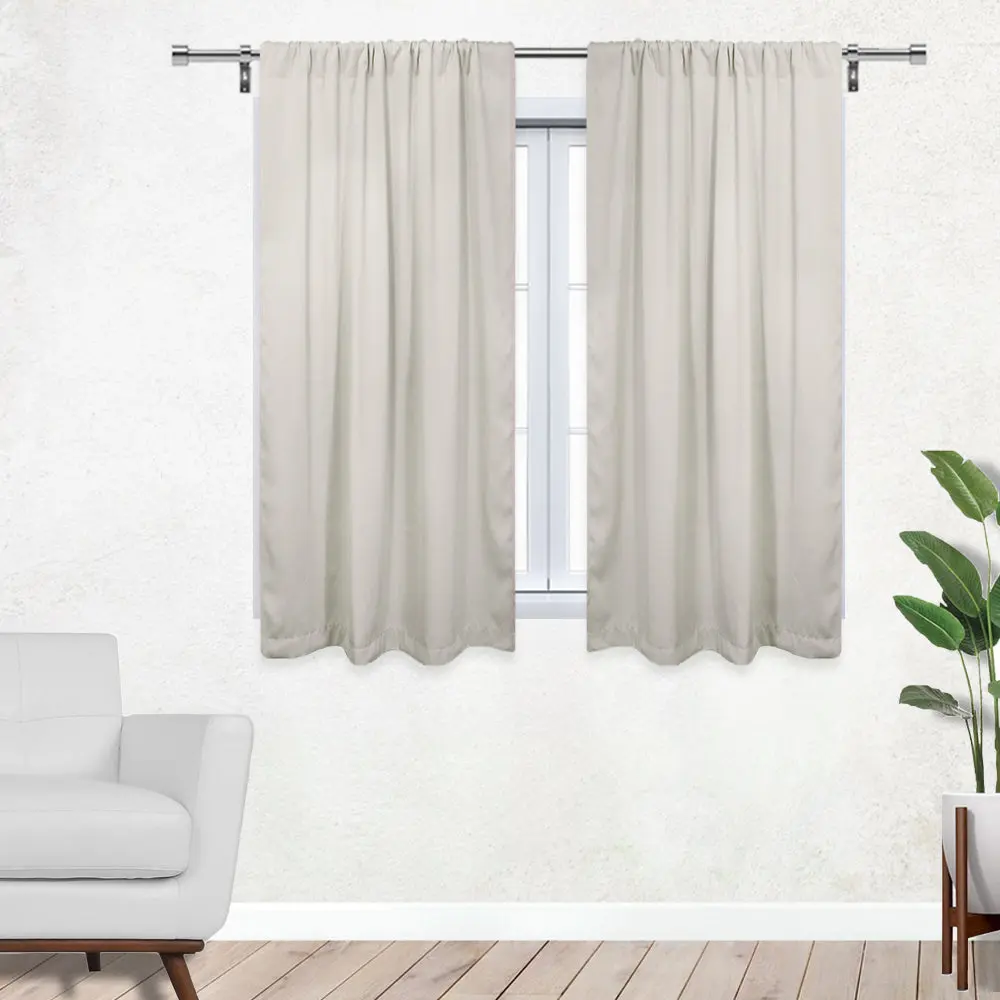 42 X 63 Inch Blackout Polyester Curtains with Rod Pocket Beige - 2 Panels