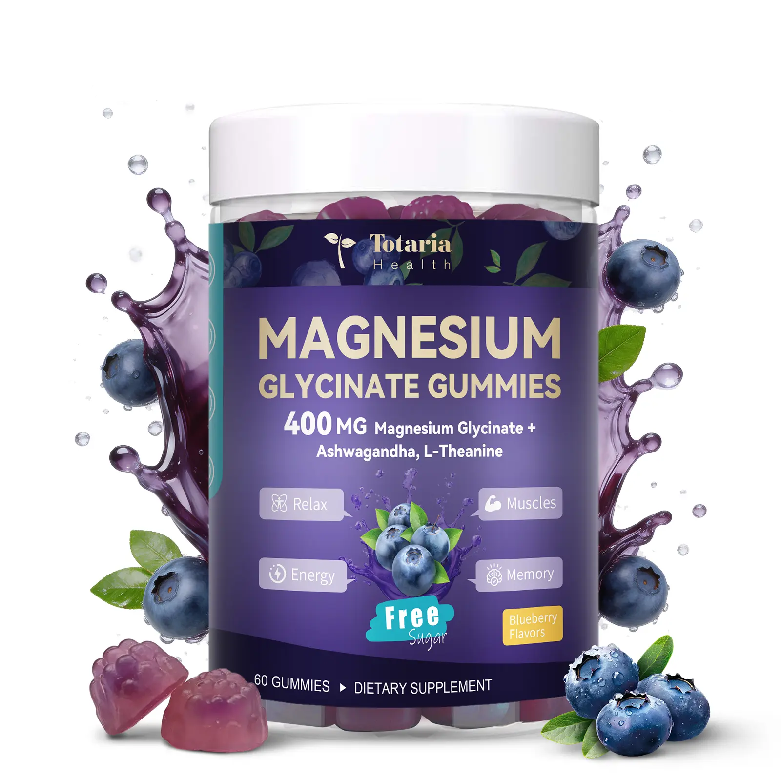 Totaria Magnesium Glycinate Gummies 400mg - Magnesium Complex Gummies with Malic, Taurine & Citrate - Supports Sleep, Relaxation, Brain & Muscles - 60 Blueberry Flavours (Sugar Free & Vegetarian). #weeklydeals #tiktokshopbacktoschool