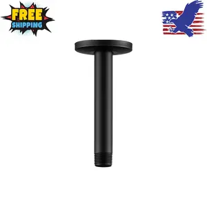 Shower Arm with Flange, 6 in Ceiling Mount Replacement Rain Shower Head Straight Arm, Matte Black