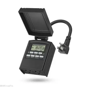 7 Day Outdoor Heavy Duty Digital Programmable Timer, Outdoor Timer Outlet Waterproof, 2 Grounded Electrical Outlets for Christmas Lights, 15A 1/2HP,ETL ListedAB10TitanFix