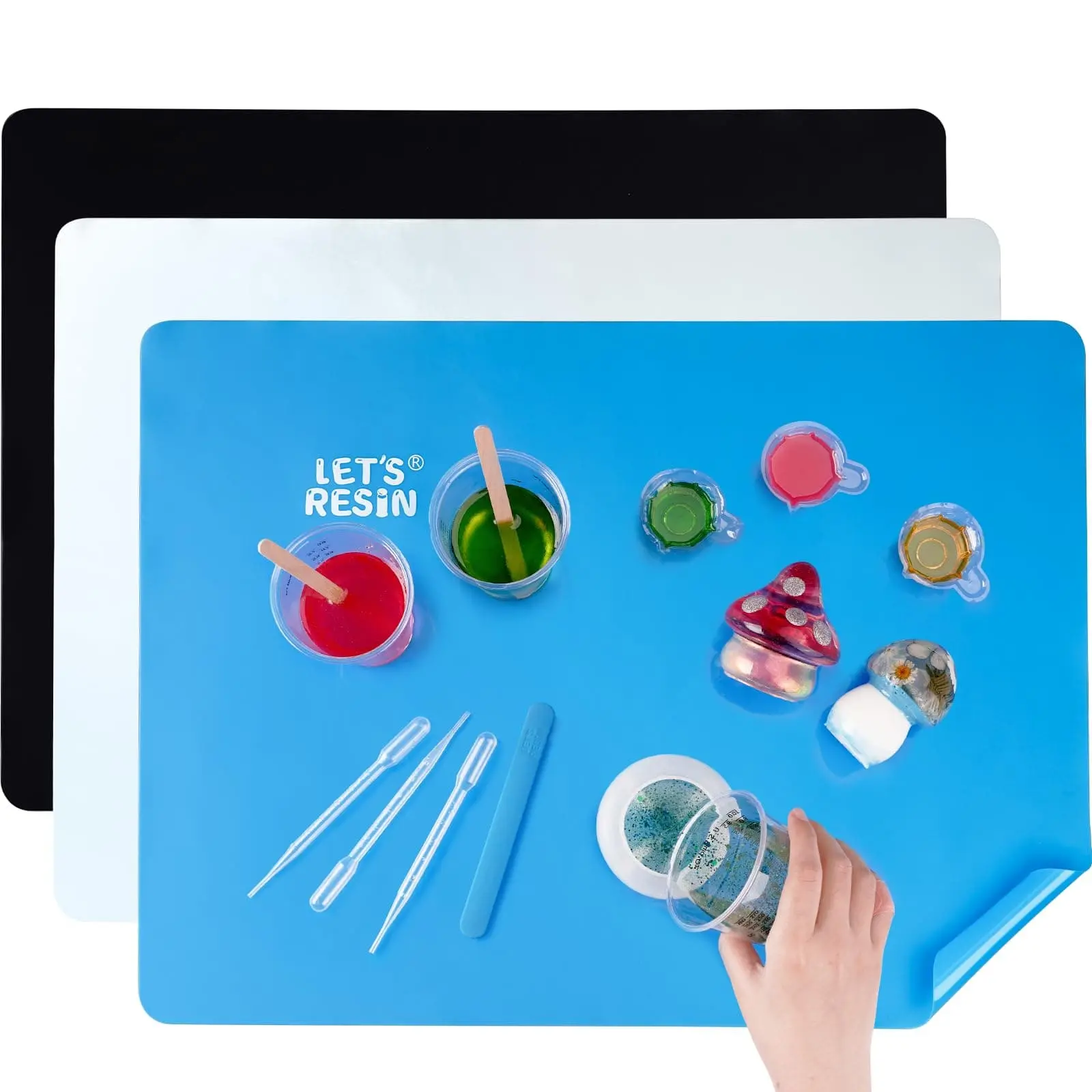 3Pcs Silicone Mat for Crafts, 15.7" x 11.7" Nonstick & Nonslip Silicone Crafts Mat, Multipurpose Heat-Resistant Table Protector Silicone Sheets for Resin, Crafts, Liquid, Paint, Clay - LET'S RESIN
